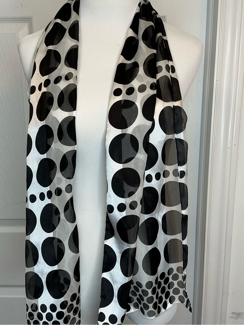 2041 - Black and White Polka Dot Silk Scarf - Picture 4 of 5